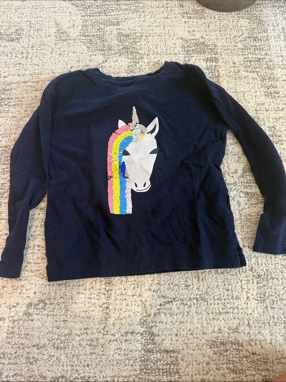 GAP Navy Long-Sleeve Top with Sequin Unicorn